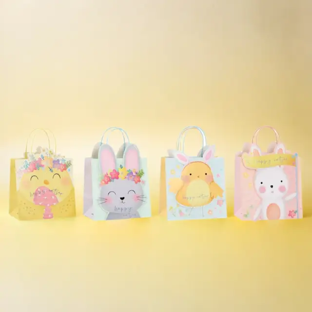 MIKIREI Medium Gift Bag with 3D Making Design - Easter, Pack of 8