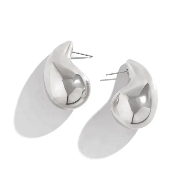 Tear Drop Large 32mm Stud Silver Rhodium Plated Earrings