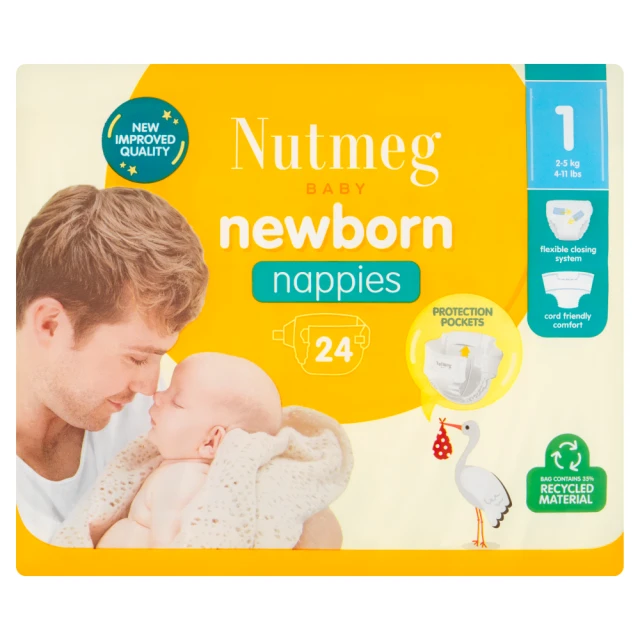  Nutmeg Newborn Nappies Size 1 - 24 Pack