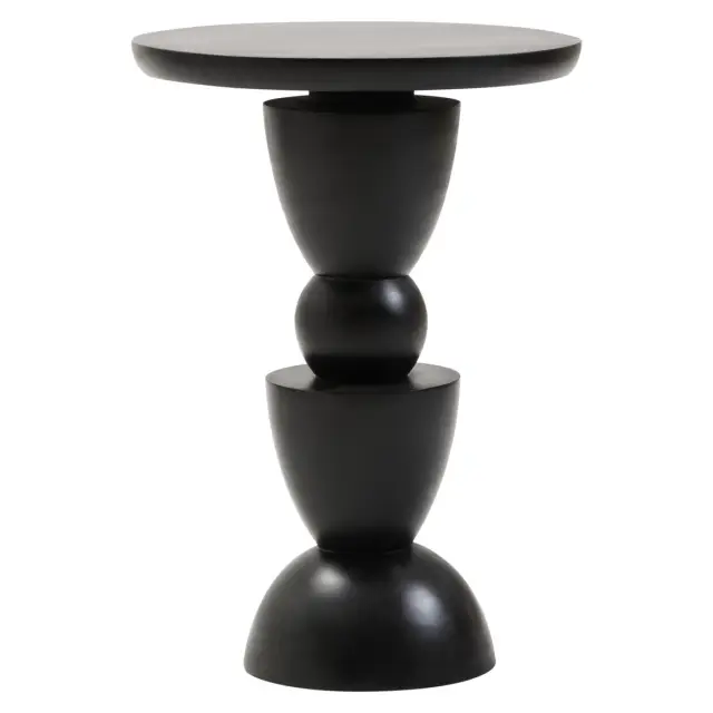 Walsa Black Finish Mango Wood Circle Column Detail Side Table