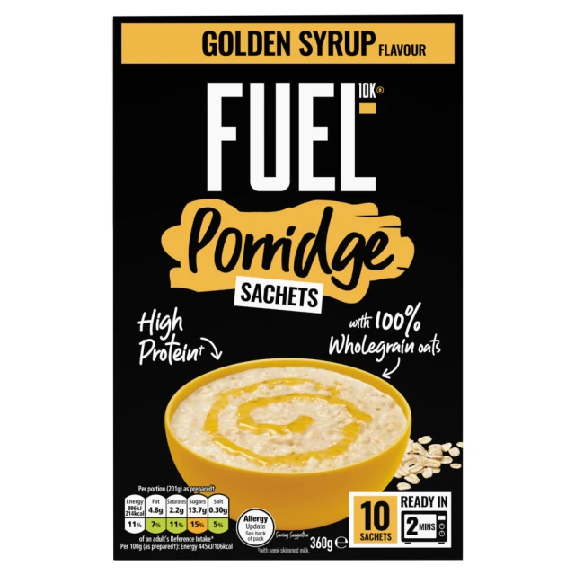 Fuel 10K Porridge Sachets Golden Syrup 10 x 36g