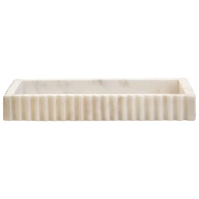 Savio Rectangular White Fluted Marble Tray
