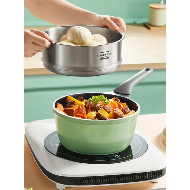 COOKER KING Wok Pan, [Bamboo Lime Stone Series], Non Stick, For All Heat Sources - 32cm