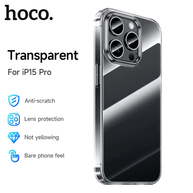 HOCO Light Series Transparent TPU Protective Phone Case - iPhone 15 Pro - Black