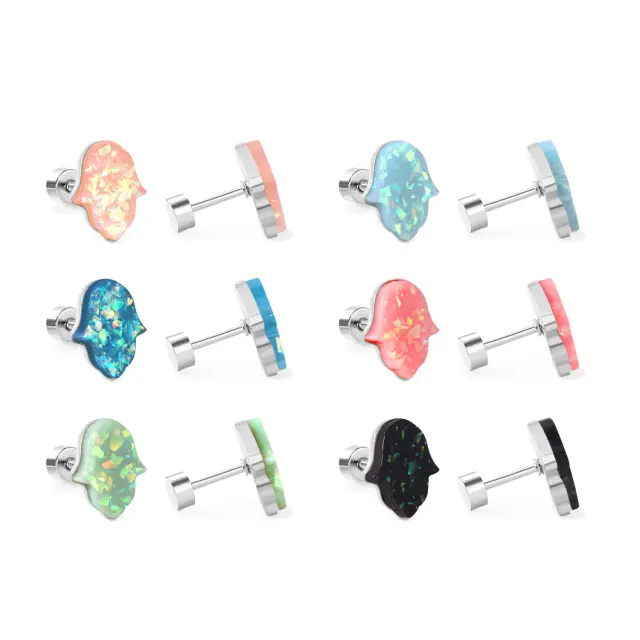 Mixed Colour Floral Shape 9mm Stones Stainless Steel Screw Studs