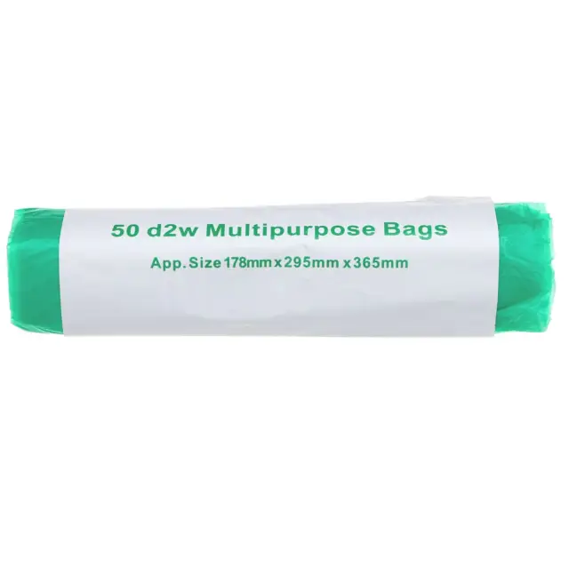 D2W - Multi Purpose Bags 5L Green - 100% Degradable, 178x295x365mm - 50 BAGS