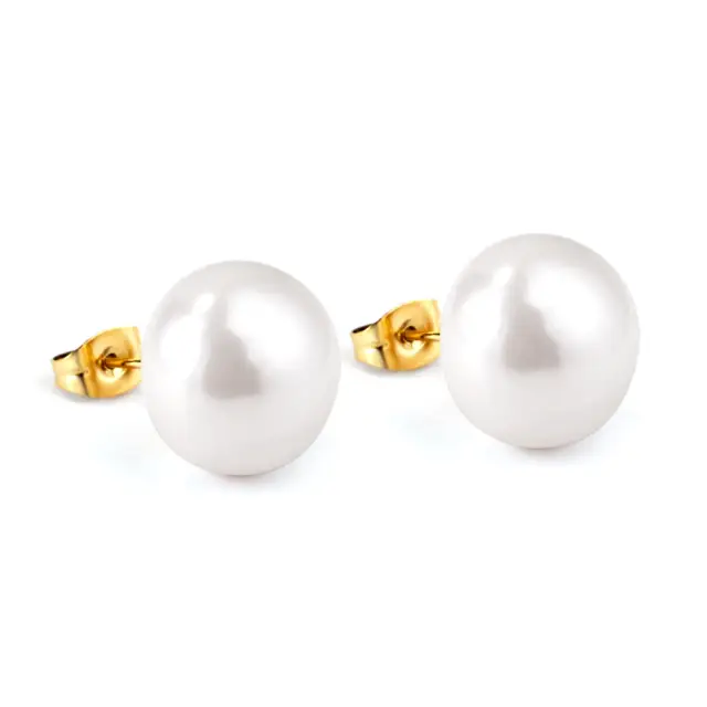 Flat White Pearl 18K Gold Plated Stud Earrings