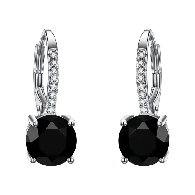 Ever Faith Women's 925 Sterling Silver Full Zircon Fashion Round Drop Leverback Dangle Earrings