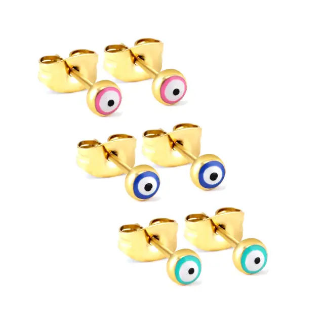 Mixed Colour Eyeballs Set 18K Gold Plated 4mm Studs