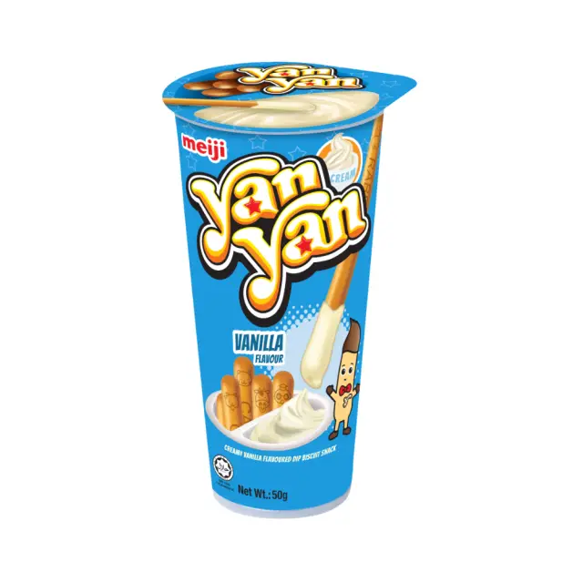 Meiji Yan Yan Biscuit Sticks with Vanilla Flavoured Dip 50g 明治欣欣杯香草味蘸酱饼干棒 50g