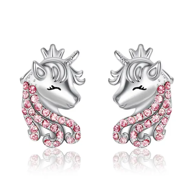 Unicorn Earrings for Girls, 925 Sterling Silver CZ Lucky Unicorn Stud Earrings Birthday Christmas Jewellery Gifts for Daughter Granddaughter