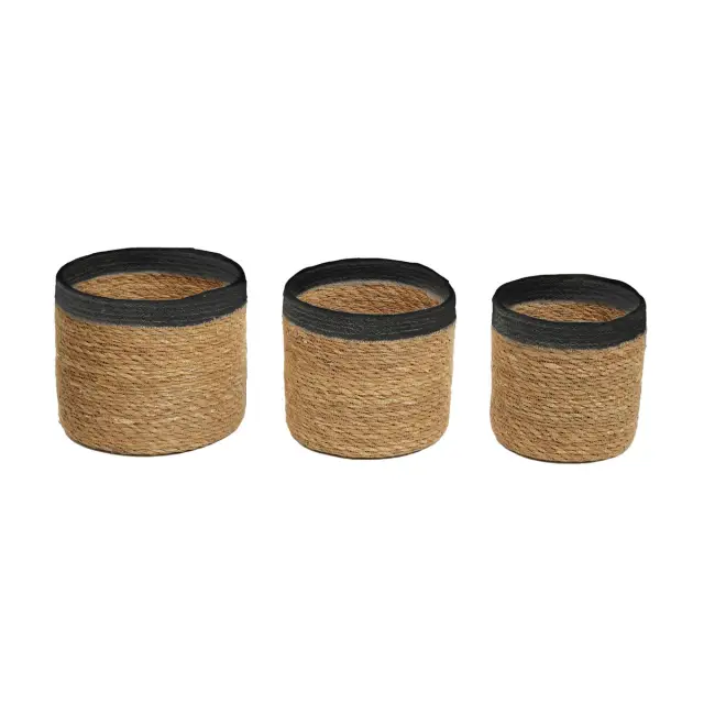 Lidi Set Of Three Natural And Black Baskets.