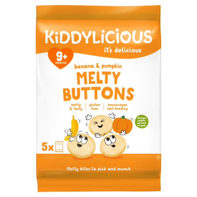 Kiddylicious Banana & Pumpkin Melty Buttons 9+months - 5 x 6g Packs