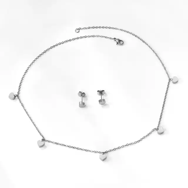 5 Heart Shape Charm Set Stainless Steel Necklace and Earrings