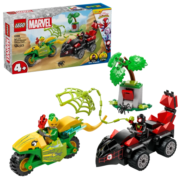 LEGO Marvel 11198 Spidey And His Amazing Friends Spin and Electro Dinosaur Vehicle Chase Set