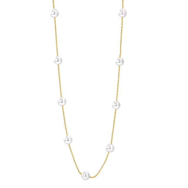 7 White Pearls Ball Chain 18K Gold Plated 42cm Necklace