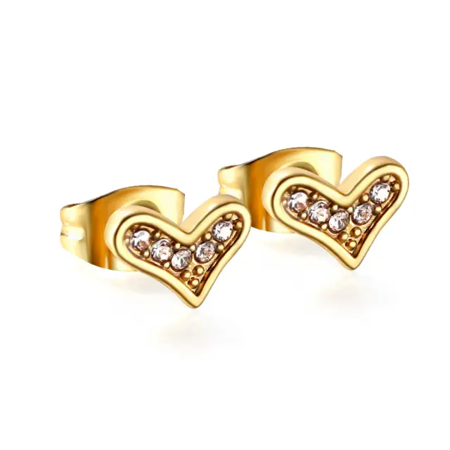 Hear Shaped and Diamonte 18K Gold Plated Stud Earrings