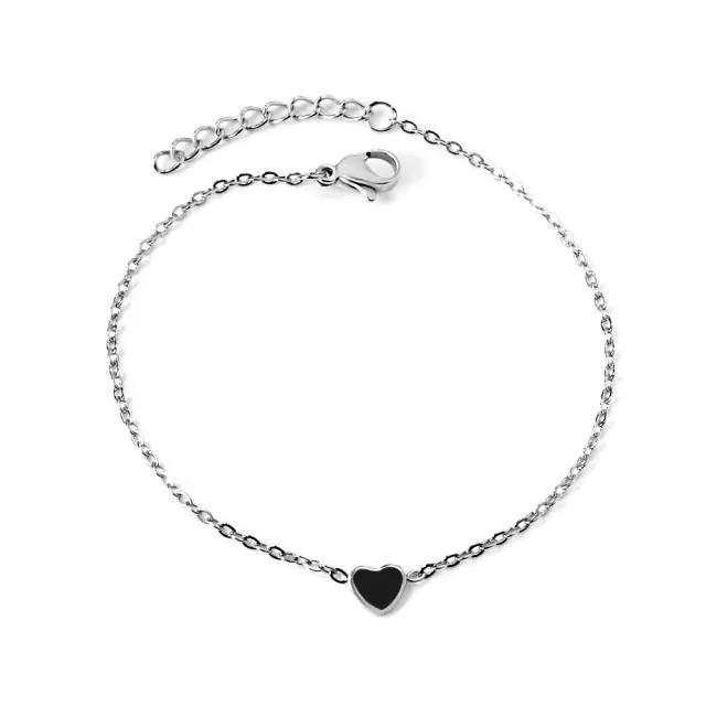 Black Loveheart Bracelet - Stainless Steel - 17cm long x 7mm Loveheart