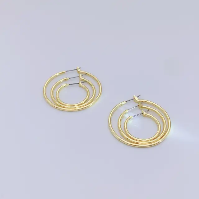 Three Sizes - Smooth 22, 30 and 40mm Hoop 18K Gold Plated Earrings