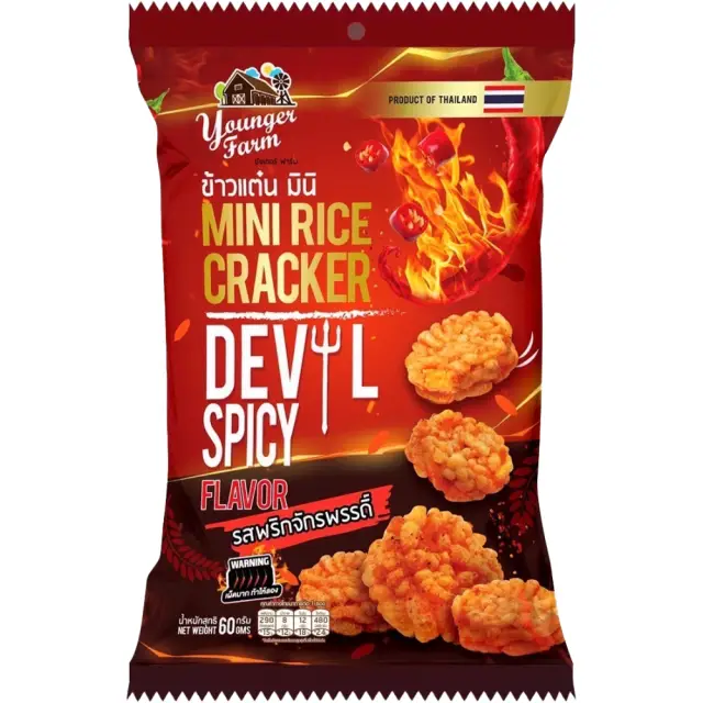 Younger Farm Mini Rice Crackers (Devil Spicy) 60g 年轻农场迷你米饼魔鬼辣味 60g