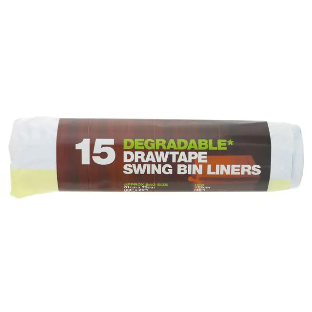 D2W - Swing Bin Liner Drawtape 50L - 100% Degradable, 61x73cm White - 15 BAG