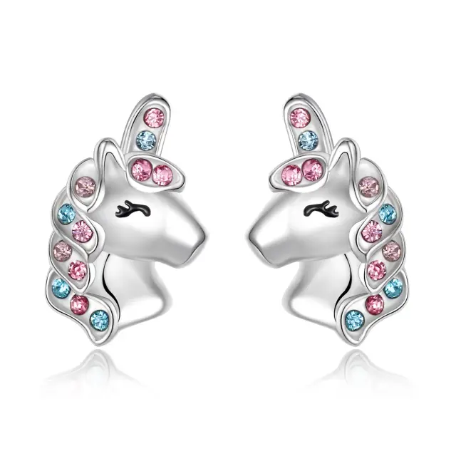 Unicorn Earrings for Girls, 925 Sterling Silver CZ Magical Unicorn Stud Earrings Birthday Gift for Daughter Granddaughter