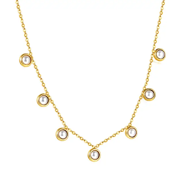 7 Half Dome White Pearl Chain 18K Gold Plated 40cm Necklace